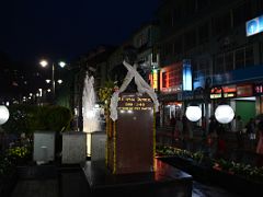 08B A Colourful Fountain With Mahatma Gandhi Bust Statue At Night In MG Marg Shopping Area Of Gangtok Sikkim India