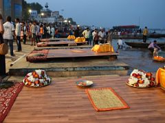 01A The Platforms Are Ready For The Brahmins To Begin The Ganga Aarti Fire Ceremony On The Banks Of The Ganges Varanasi India