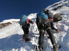 04A Passing Climbers In A Traffic Jam At A Small Rock Band From The Fixed Ropes On The Climb To The Island Peak Summit