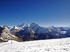 13 08 Peak 41, Baruntse, P6770, Kangchungtse and Makalu, Chamlang, Peak 5, Peak 6 Tutse, Kangchenjunga From Mera Peak Eastern Summit The view from Mera Peak is one of the best in the world with five of the world's six highest mountains visible. From the north, the view included Peak 41,…