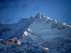 07D Yalung Kang, Kangchenjunga Main Central And South, Hogsback Peak Close Up Just After Sunrise Above Dzongri On The Goecha La Kangchenjunga Trek