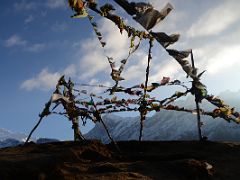 08B Prayer Flags With Kangchenjunga And Pandim After Sunrise Above Dzongri On The Goecha La Kangchenjunga Trek