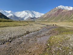 02A A small stream with views of Lenin Peak and Pik Petrovski on our hike to Tulpar Lake north from Ak-Sai Travel Lenin Peak Base Camp 3600m