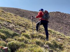 07B Hiking up to the shoulder ridge of Pik Petrovski on day hike from Ak-Sai Travel Lenin Peak Base Camp 3600m