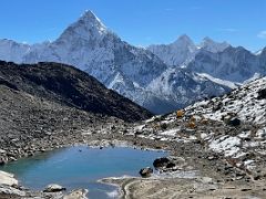 01 Lobuche East Base Camp 5170m is below next to a small lake with Ama Dablam and Malanphulan beyond