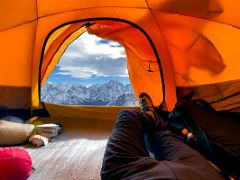 07A Resting in our tent at Lobuche East High Camp 5600m with a view to Malanphulan and Kangtega