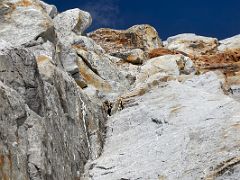 08B Hand ropes protect the steepest section of the rocky boulder slabs on the way to Lobuche East High Camp 5600m