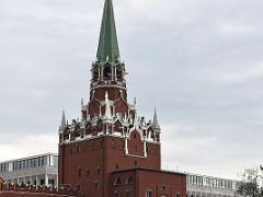 08A Troitskaya Tower is the tallest Kremlin tower and the main visitors entrance seen from Alexander Gardens Moscow Russia