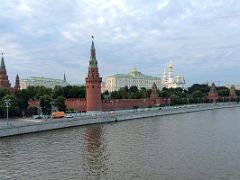 14A West View of the Kremlin from across the Moscow River includes towers, Armory Building, Grand Kremlin Palace, Cathedral of the Dormition Assumption Moscow Russia