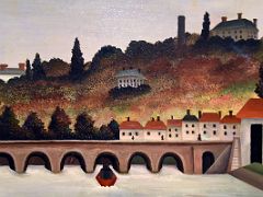 1908 View of the Bridge in Sevres and the Hills of Clamart, Saint-Cloud and Bellevue with biplane, balloon and dirigible detail - Henri Rousseau - Pushkin Museum Moscow Russia