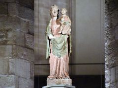 03B Statue of Santa Maria del Mar (Saint Mary of the Sea) holding baby Jesus on the main altar in Basilica of Santa Maria del Mar Barcelona Spain