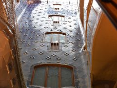 07A The Central Lightwell Has decorative blue tiles Casa Batllo Gaudi Barcelona Spain