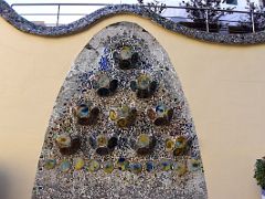 08C Mosaic from broken tile shards on the back terrace of Casa Batllo Gaudi Barcelona Spain