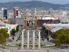 05C Four Ionic Columns, magic fountain of Montjuic, conference centre, Venetian Towers, Placa Espanya from the Museu Nacional d Art de Catalunya Palau Nacional Barcelona Spain