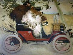 08A 1901 Ramon Casas and Pere Romeu in a motor car - Ramon Casas - a car represents the 20C more than a bike - Museu Nacional Art de Catalunya Barcelona Spain