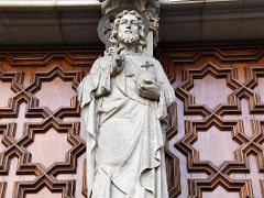 03C Statue of Jesus as Saviour of the World by Agapit Vallmitjana at Porta Santa entrance to the Barcelona Cathedral Spain