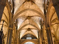 04C Looking past the choir with the ceiling towering overhead Barcelona Cathedral Spain