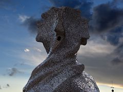 07B Stairwell chimney covered with trencadis, fragments of stone, marble or ceramic close up Roof La Pedrera Casa Mila Gaudi Barcelona Spain