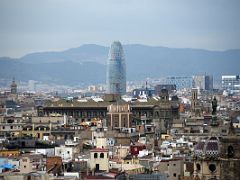 16B View of Barcelona includes Torre Glories, a 38-story skyscraper designed by French architect Jean Nouvel from the Columbus monument viewing platform Barcelona Spain