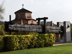 06A A huge wooden wine press on the grounds of Cavas Codorniu Penedes wine tour near Barcelona Spain