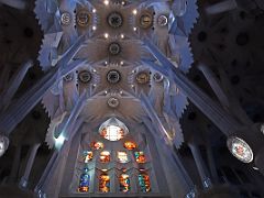 18A Virgin Mary statue and tree pillars leading to the ceiling Sagrada Familia Barcelona Spain