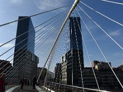 02B Zubizuri Calatrava Bridge With Isozaki Towers Designed By Japanese architect Arata Isozaki Bilbao Spain