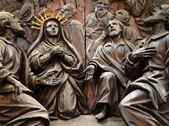 06B The Virgin Mary Looks Up At The Ascension of Christ on the Episcopal throne in the choir stalls Mezquita Mosque Cathedral Cordoba Spain