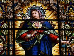 12B Immaculate Heart of Virgin Mary stained glass window close up Mezquita Mosque Cathedral Cordoba Spain