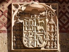 03B 16C Coat of arms of Bishop Don Juan Daza Close Up On Saint Michael Gate west wall of the Mezquita Mosque Cathedral Cordoba Spain