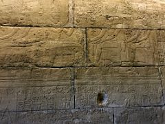 05C Relief from the chapel of Adikhalamani - Adikhalamani offering an amulet to the god Horus and the goddess Hathor Egypt Temple of Debod Madrid Spain