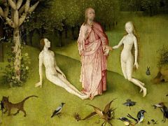 01B Garden Of Eden Panel Close Up The Garden of Earthly Delights Triptych - Hieronymus Bosch 1490-1500 Top 10 Paintings From Prado Website Madrid Spain