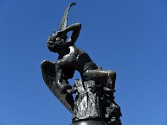 15B Statue of the Fallen Angel depicts Lucifer cast out from paradise and encircled by a serpent El Retiro Park Madrid Spain