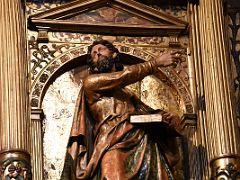 05F Statue Of Man Holding A Book And Pointing On The Ornate Altar In Basilica of Saint Mary of Coro In San Sebastian Donostia Old Town Spain