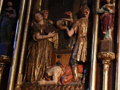 07C Carving Of Head Of John the Baptist Being Given To Salome On A Platter On Ornate Side Altar In Basilica of Saint Mary of Coro In San Sebastian Donostia Old Town Spain