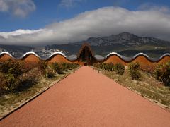 14A Bodegas Ysios Winery with the Sierra de Cantabria behind was designed by Santiago Calatrava On Rioja Wine Tour South Of San Sebastian Donostia Spain