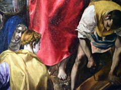 02D The Disrobing of Christ - El Greco 1577-79 - detail the 3 Marys and a man in yellow drills a hole in the cross Sacristy Toledo Cathedral Spain