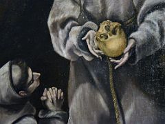 08B Saint Francis and Brother Leo in Meditation - El Greco 1597-1607 - detail St Francis muses over a skull death Sacristy Toledo Cathedral Spain