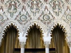 03B Holy Ark cover of the Torah scrolls, the synagogue is decorated with Moorish-influenced elements and intricate geometric and floral motifs El Transito Synagogue Toledo Spain