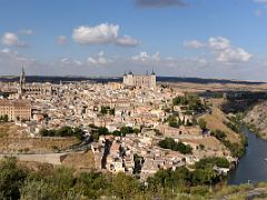 01B Toledo panoramic view Seminary of San Ildefonso, Toledo Cathedral, Alcazar of Toledo, Puente de Juanelo Bridge from Mirador del Valle Toledo Spain